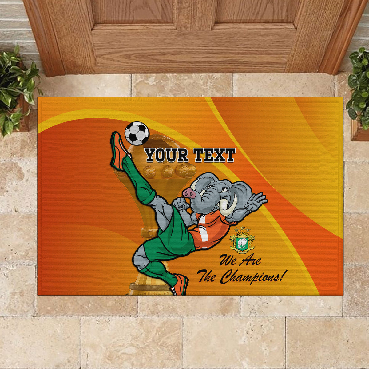 Custom Ivory Coast Football Rubber Doormat 2024 Mascot With Champions Trophy - Wonder Print Shop