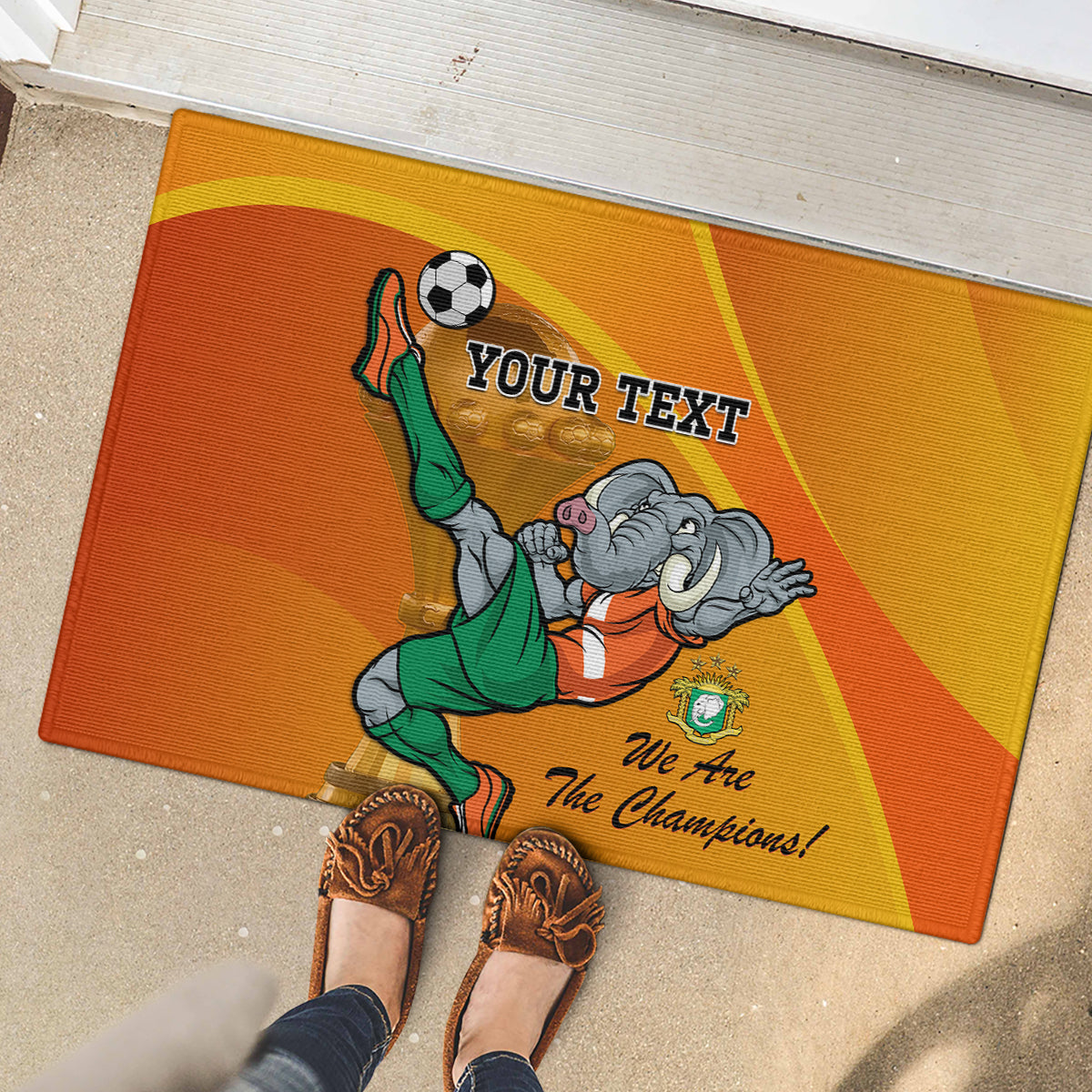Custom Ivory Coast Football Rubber Doormat 2024 Mascot With Champions Trophy - Wonder Print Shop