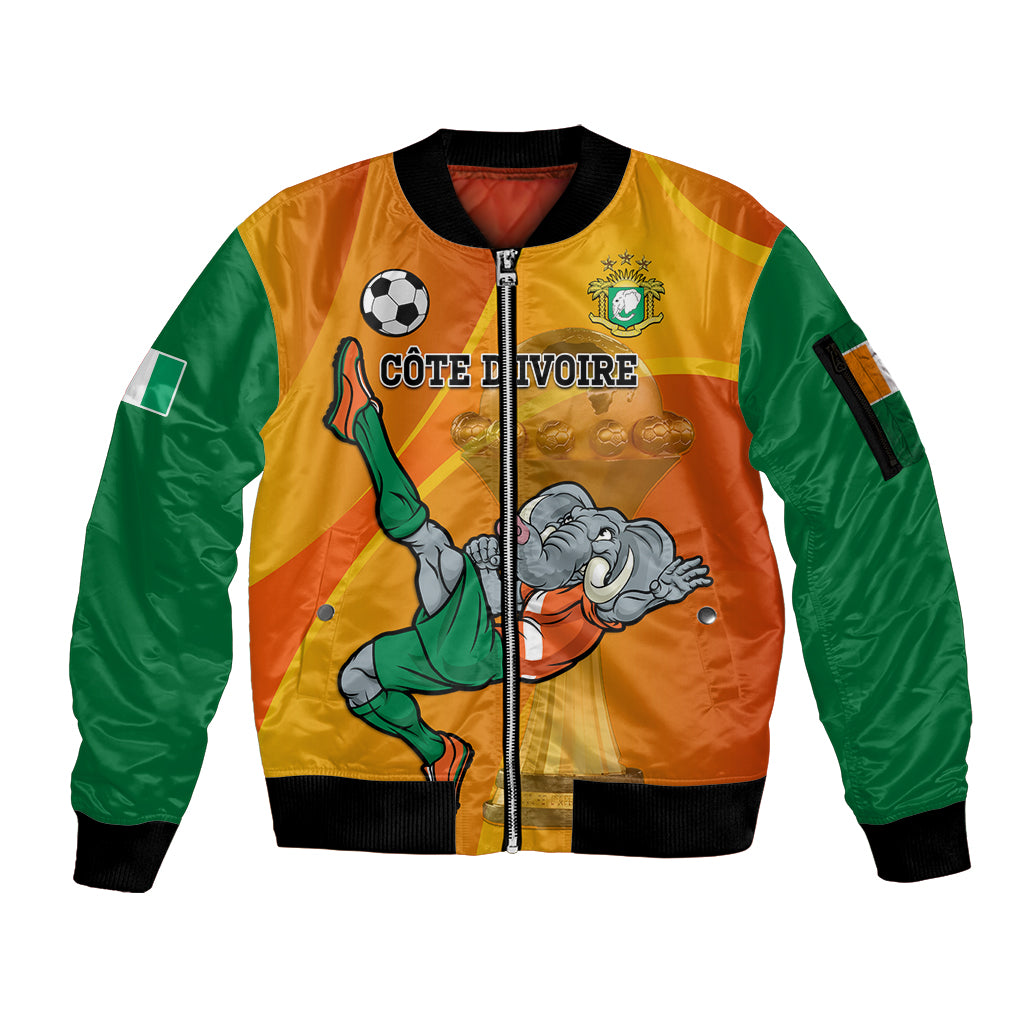 Custom Ivory Coast Football Sleeve Zip Bomber Jacket 2024 Mascot With Champions Trophy - Wonder Print Shop