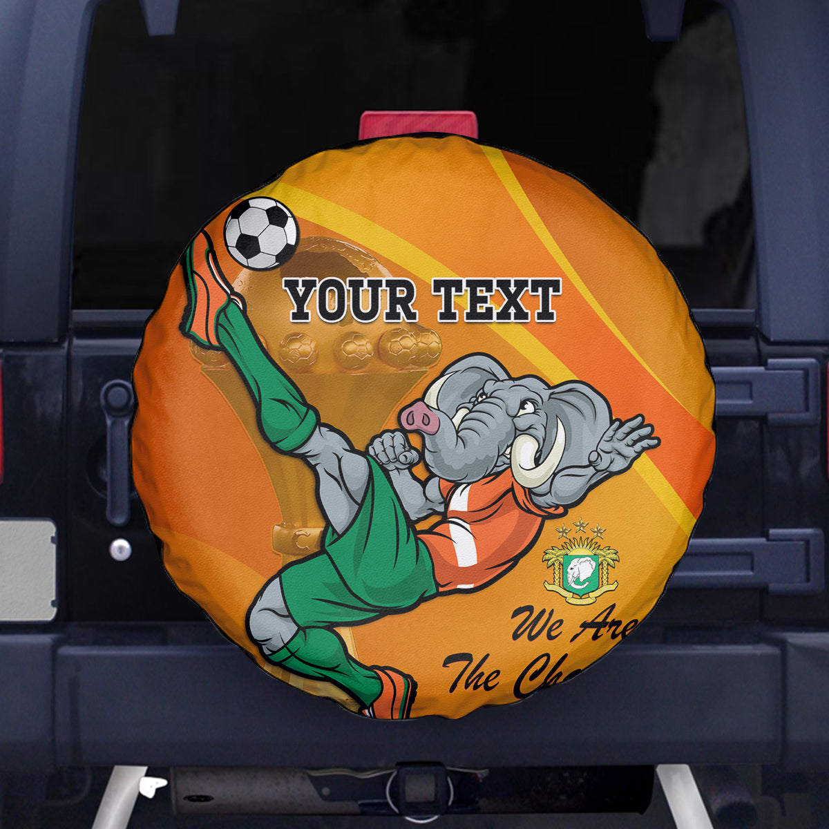 Custom Ivory Coast Football Spare Tire Cover 2024 Mascot With Champions Trophy - Wonder Print Shop