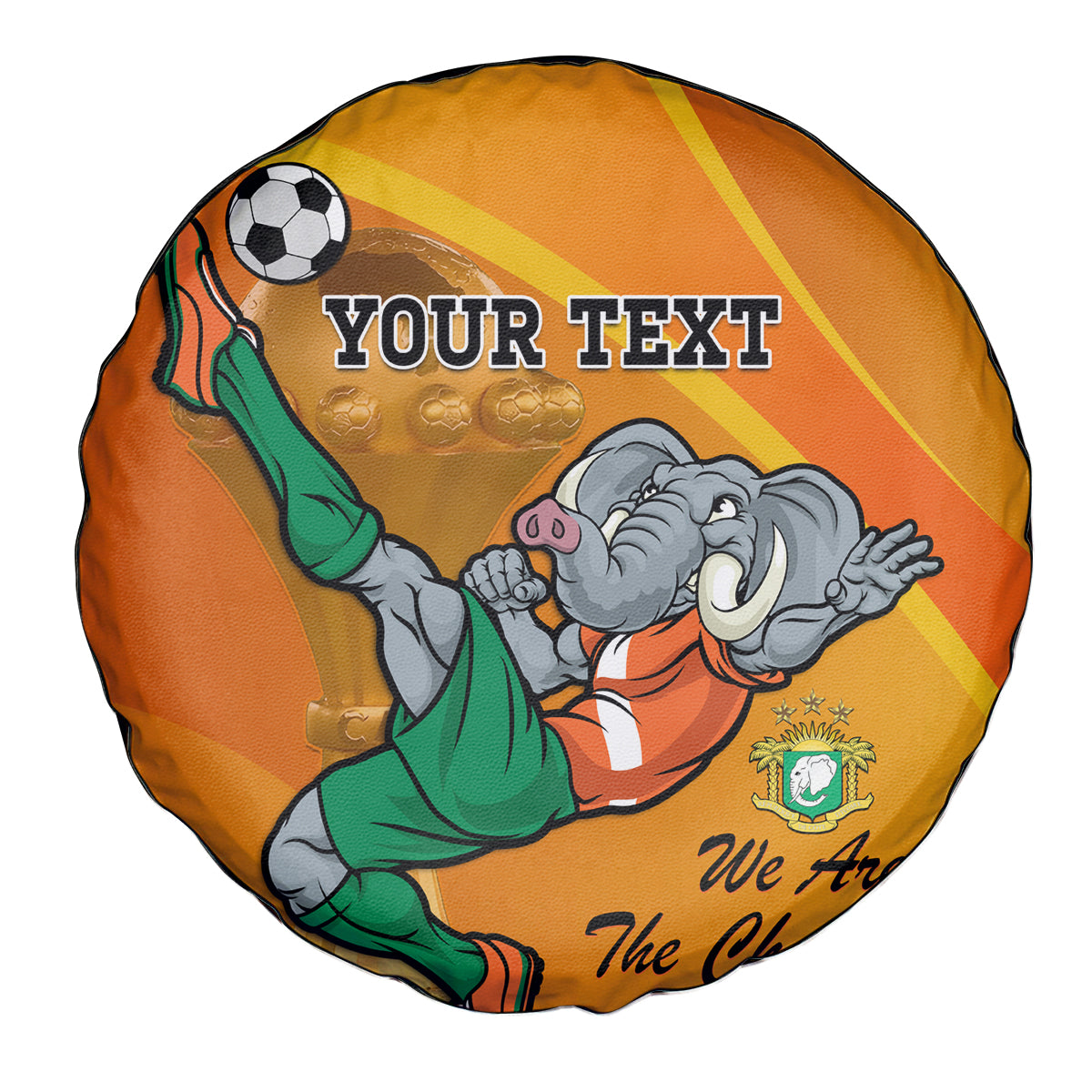 Custom Ivory Coast Football Spare Tire Cover 2024 Mascot With Champions Trophy - Wonder Print Shop