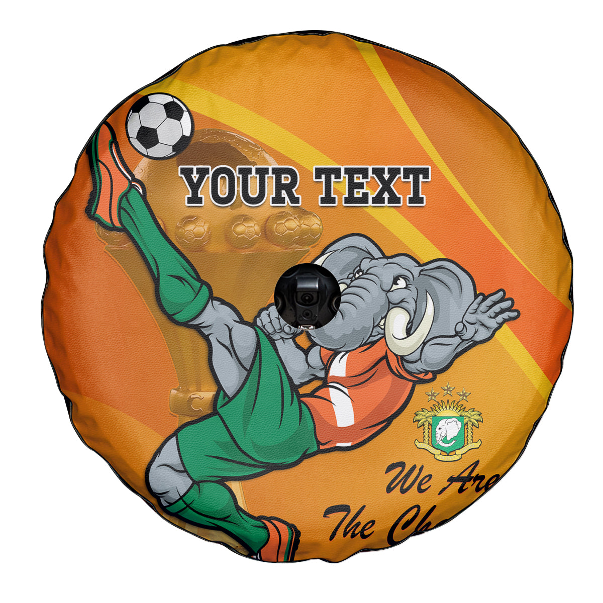 Custom Ivory Coast Football Spare Tire Cover 2024 Mascot With Champions Trophy - Wonder Print Shop