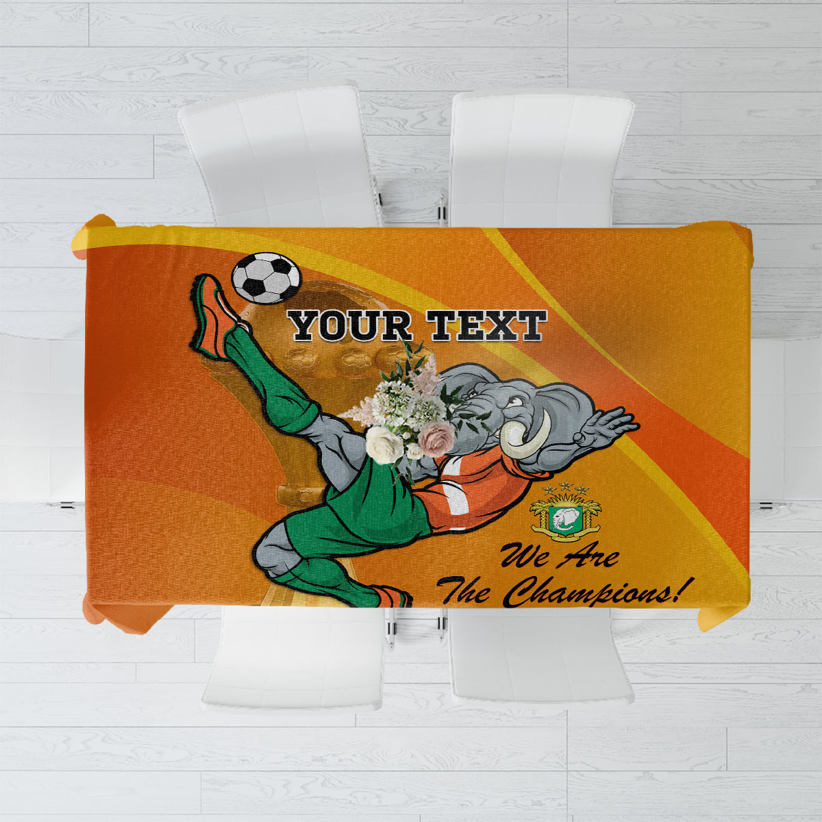 Custom Ivory Coast Football Tablecloth 2024 Mascot With Champions Trophy - Wonder Print Shop
