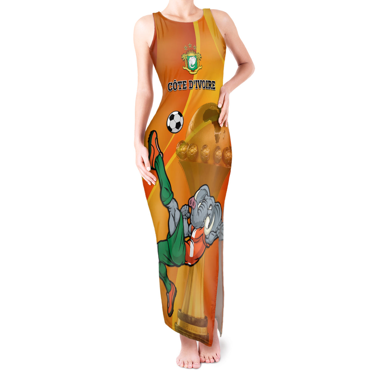 Custom Ivory Coast Football Tank Maxi Dress 2024 Mascot With Champions Trophy - Wonder Print Shop