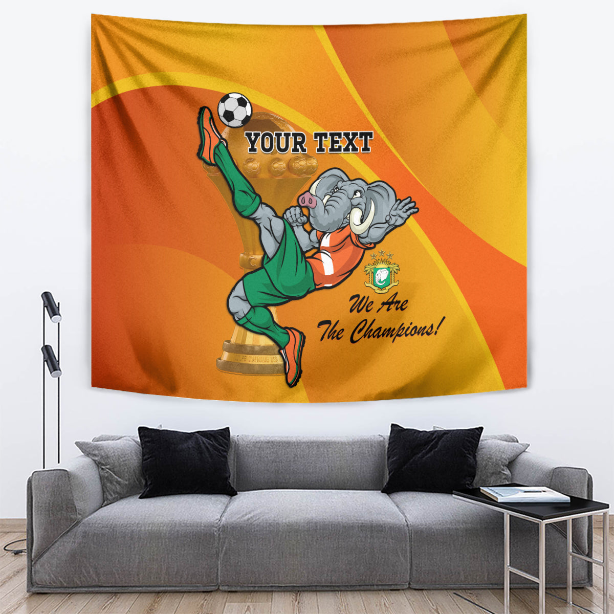 Custom Ivory Coast Football Tapestry 2024 Mascot With Champions Trophy - Wonder Print Shop