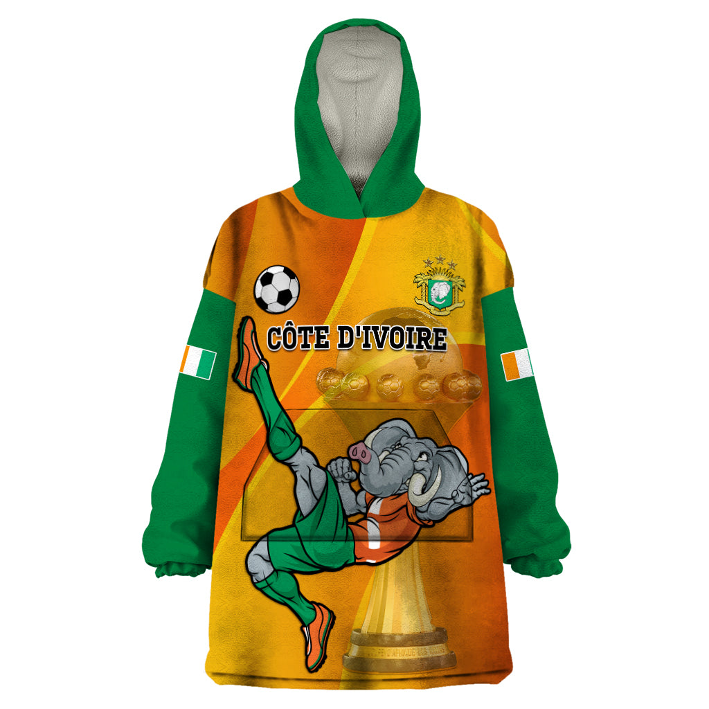 Custom Ivory Coast Football Wearable Blanket Hoodie 2024 Mascot With Champions Trophy - Wonder Print Shop