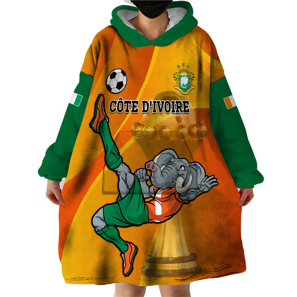 Custom Ivory Coast Football Wearable Blanket Hoodie 2024 Mascot With Champions Trophy - Wonder Print Shop