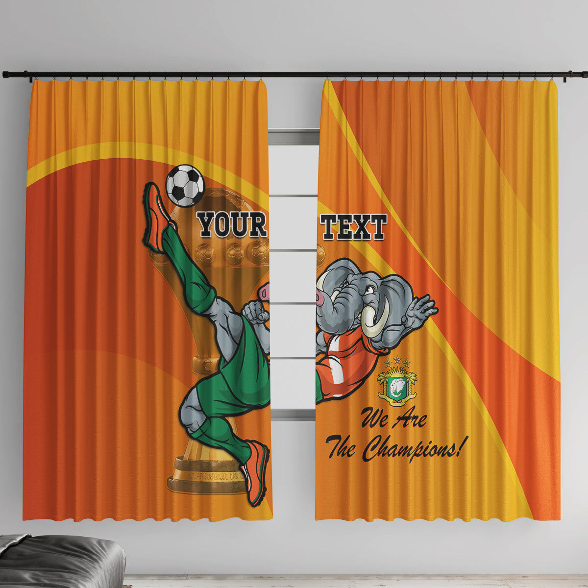 Custom Ivory Coast Football Window Curtain 2024 Mascot With Champions Trophy - Wonder Print Shop