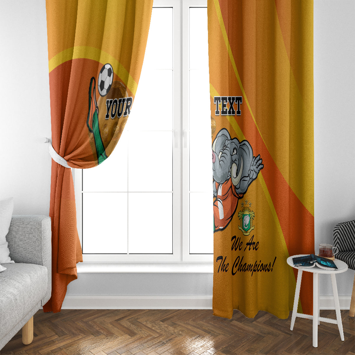 Custom Ivory Coast Football Window Curtain 2024 Mascot With Champions Trophy - Wonder Print Shop