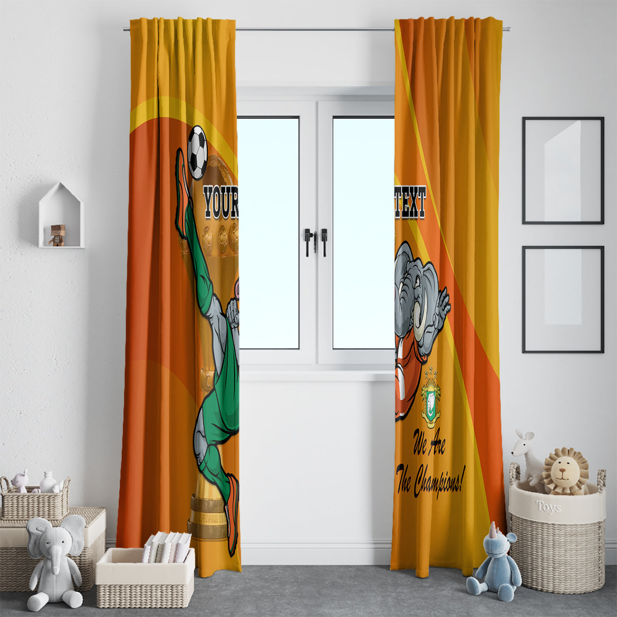 Custom Ivory Coast Football Window Curtain 2024 Mascot With Champions Trophy - Wonder Print Shop
