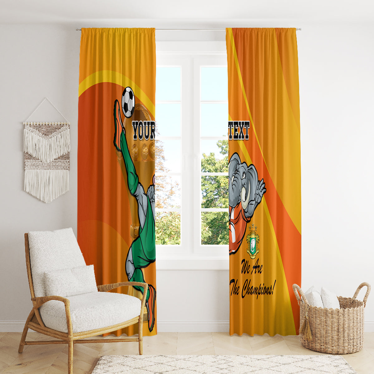 Custom Ivory Coast Football Window Curtain 2024 Mascot With Champions Trophy - Wonder Print Shop