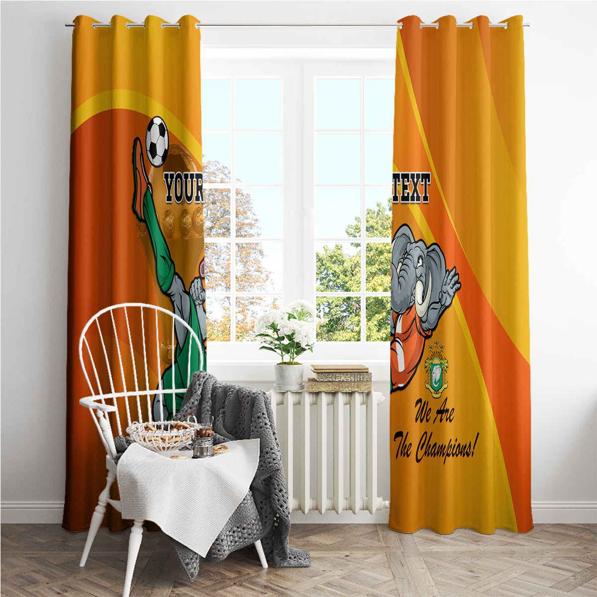 Custom Ivory Coast Football Window Curtain 2024 Mascot With Champions Trophy - Wonder Print Shop