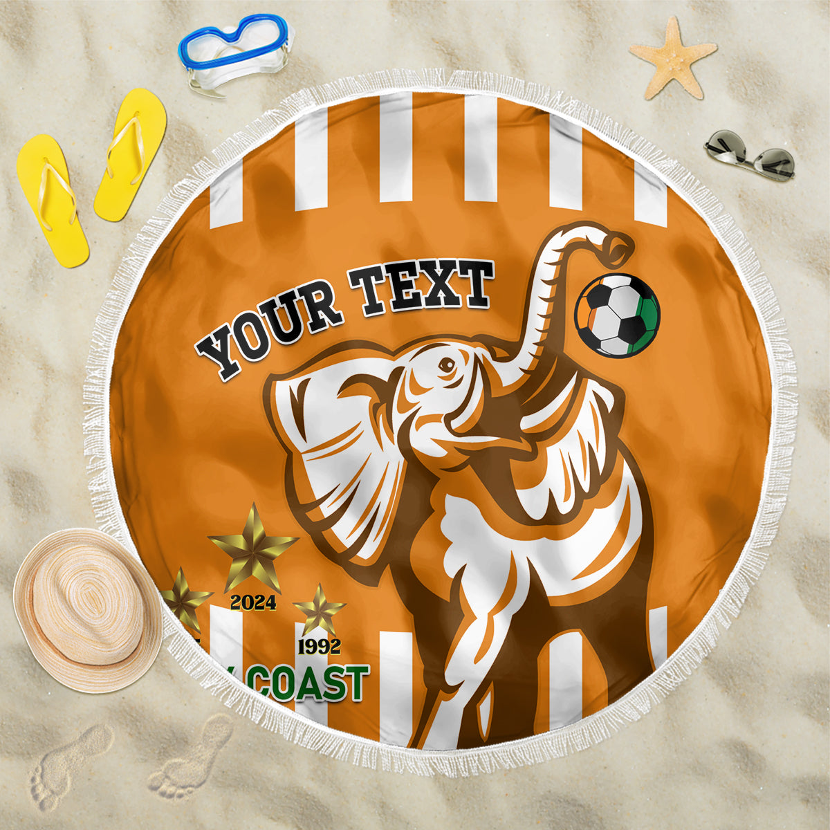 Custom Ivory Coast Football Beach Blanket Les Elephants 3rd Champions Proud - Wonder Print Shop