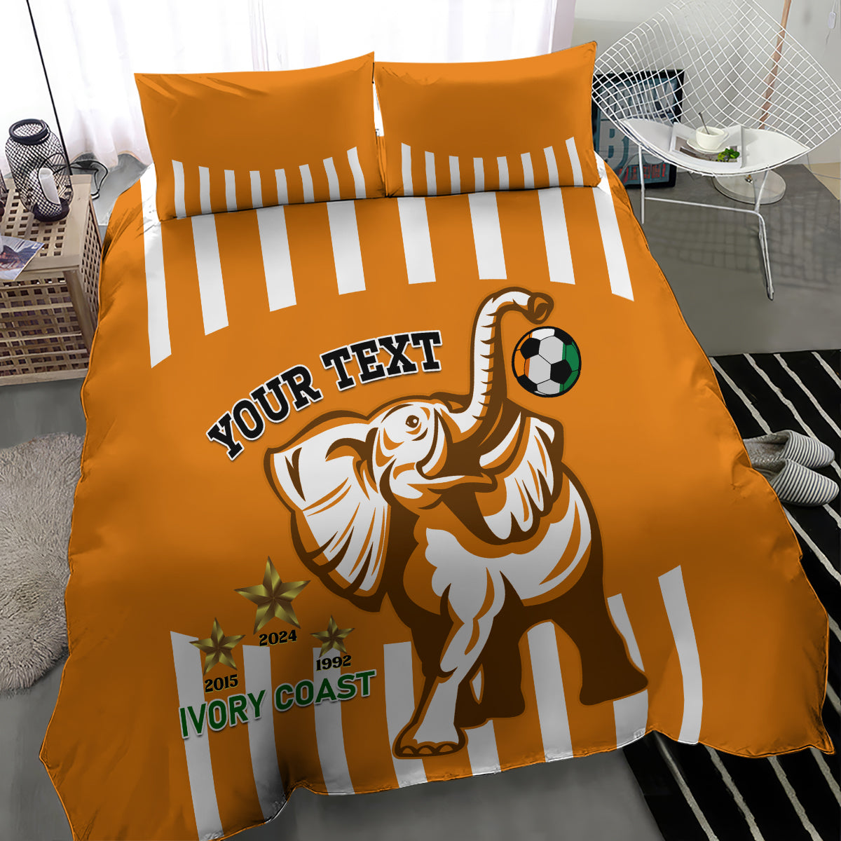 Custom Ivory Coast Football Bedding Set Les Elephants 3rd Champions Proud - Wonder Print Shop