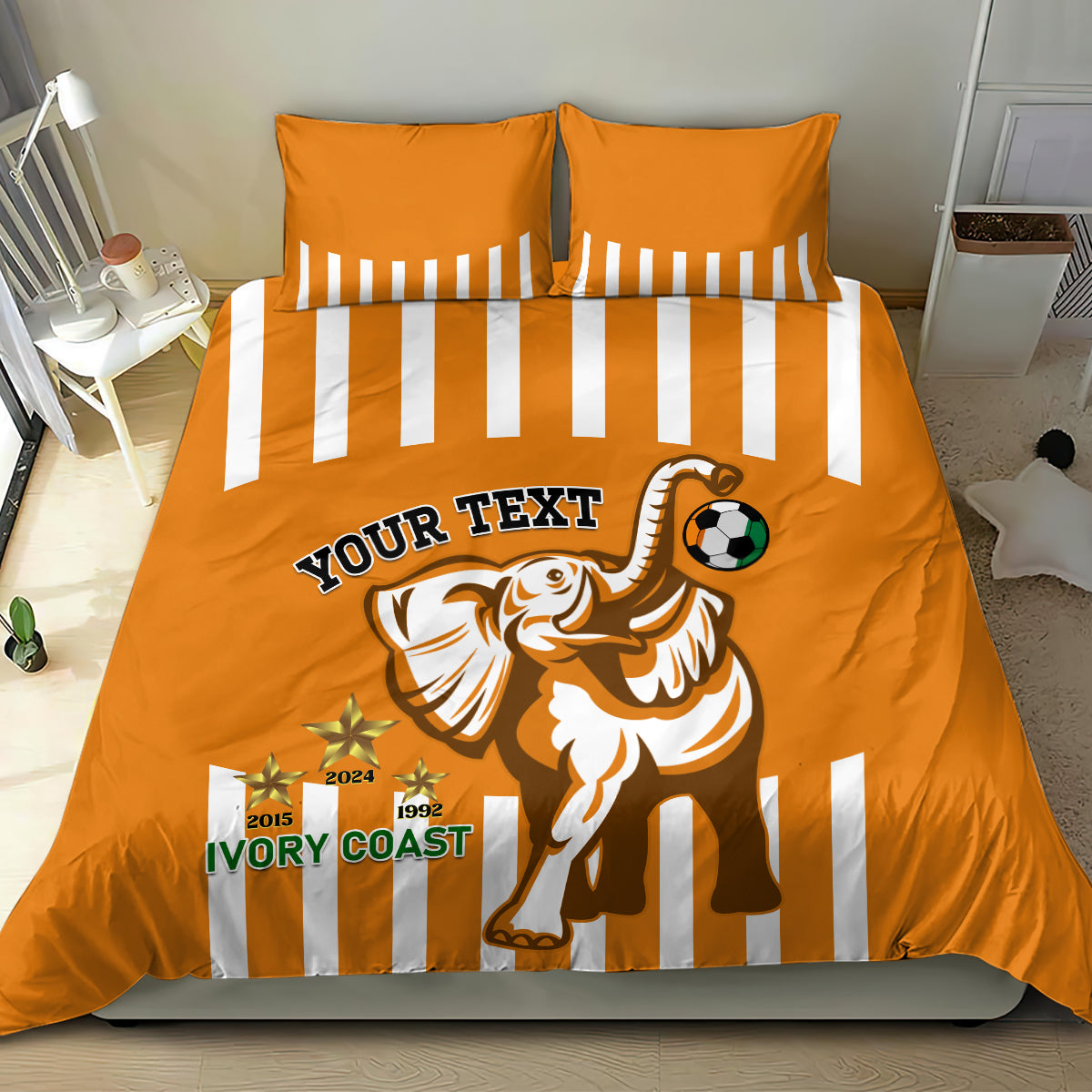 Custom Ivory Coast Football Bedding Set Les Elephants 3rd Champions Proud - Wonder Print Shop