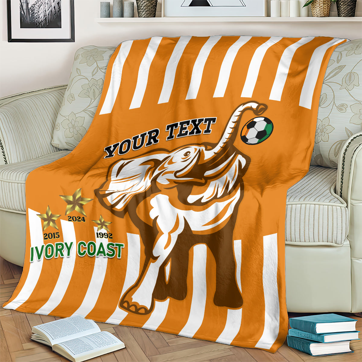 Custom Ivory Coast Football Blanket Les Elephants 3rd Champions Proud