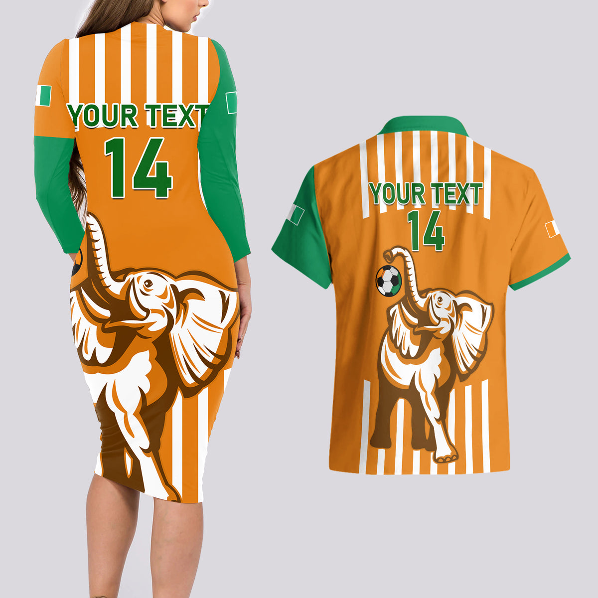 Custom Ivory Coast Football Couples Matching Long Sleeve Bodycon Dress and Hawaiian Shirt Les Elephants 3rd Champions Proud - Wonder Print Shop