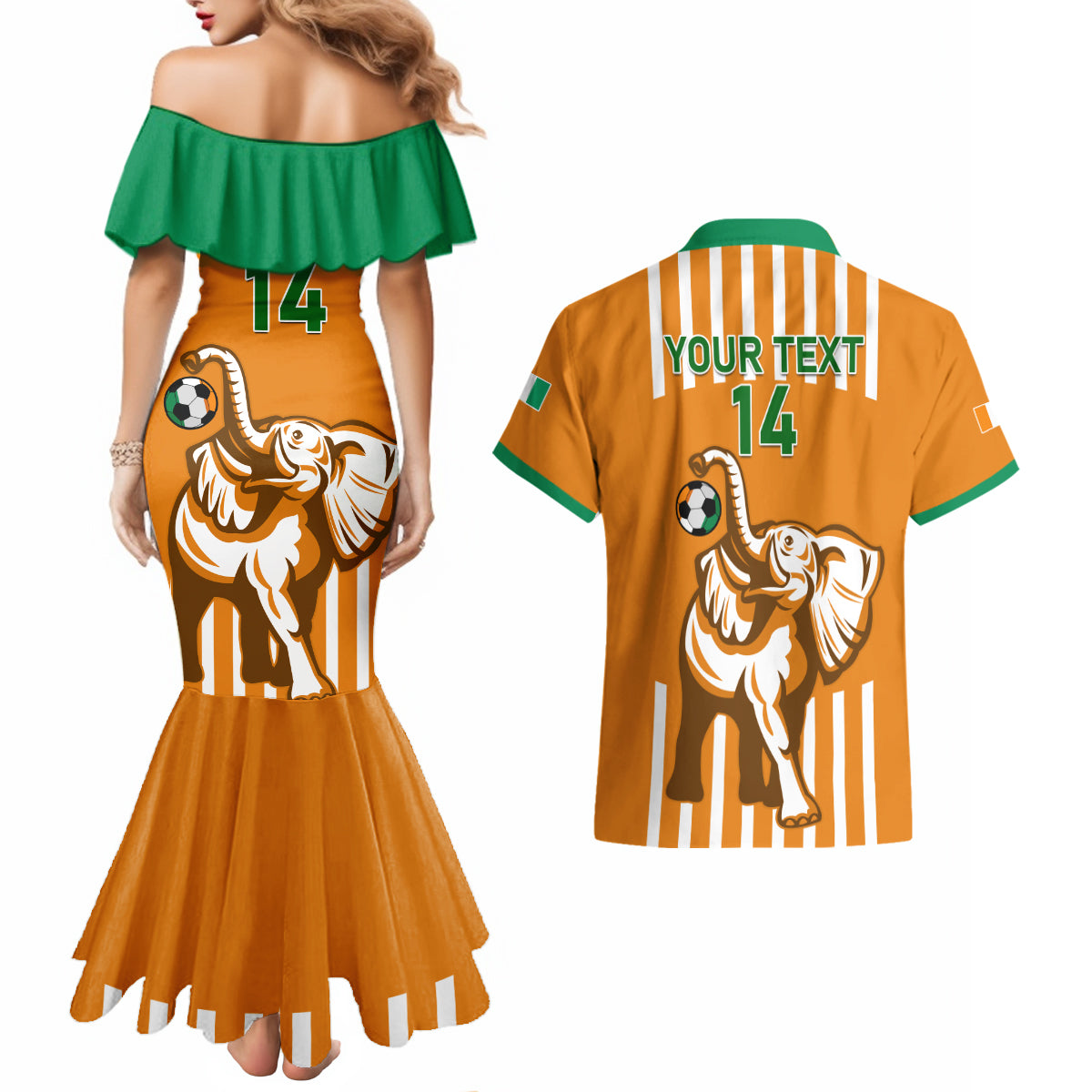 Custom Ivory Coast Football Couples Matching Mermaid Dress and Hawaiian Shirt Les Elephants 3rd Champions Proud - Wonder Print Shop