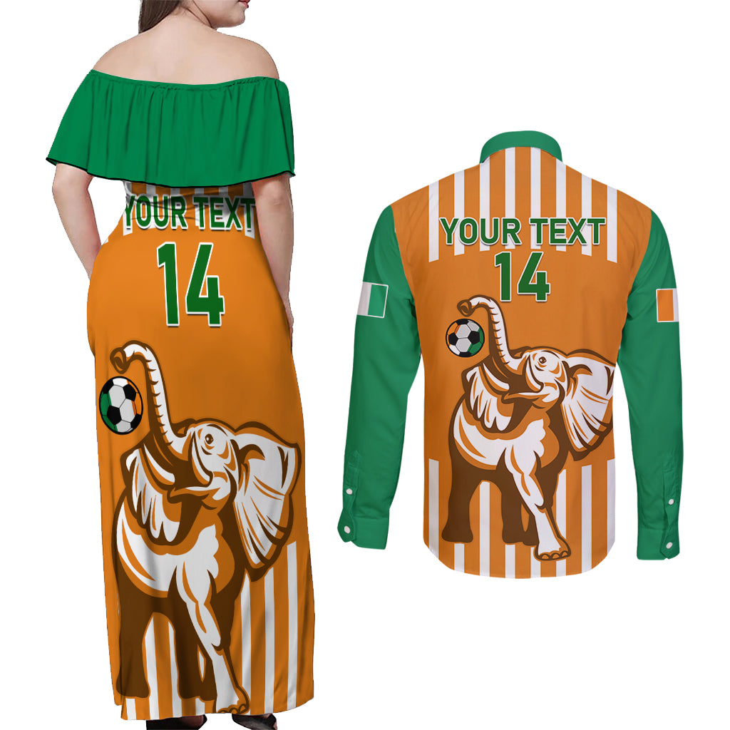 Custom Ivory Coast Football Couples Matching Off Shoulder Maxi Dress and Long Sleeve Button Shirt Les Elephants 3rd Champions Proud - Wonder Print Shop