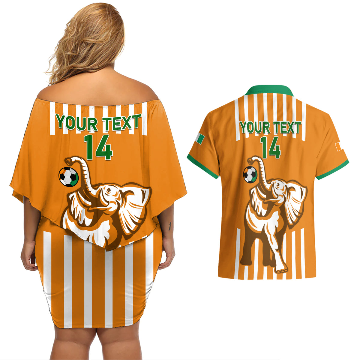Custom Ivory Coast Football Couples Matching Off Shoulder Short Dress and Hawaiian Shirt Les Elephants 3rd Champions Proud - Wonder Print Shop