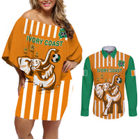 Custom Ivory Coast Football Couples Matching Off Shoulder Short Dress and Long Sleeve Button Shirt Les Elephants 3rd Champions Proud - Wonder Print Shop
