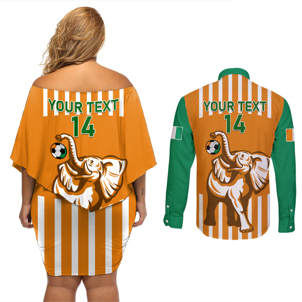 Custom Ivory Coast Football Couples Matching Off Shoulder Short Dress and Long Sleeve Button Shirt Les Elephants 3rd Champions Proud - Wonder Print Shop