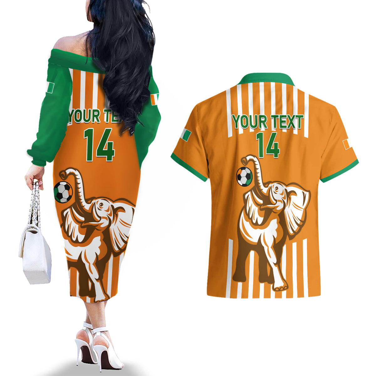 Custom Ivory Coast Football Couples Matching Off The Shoulder Long Sleeve Dress and Hawaiian Shirt Les Elephants 3rd Champions Proud - Wonder Print Shop