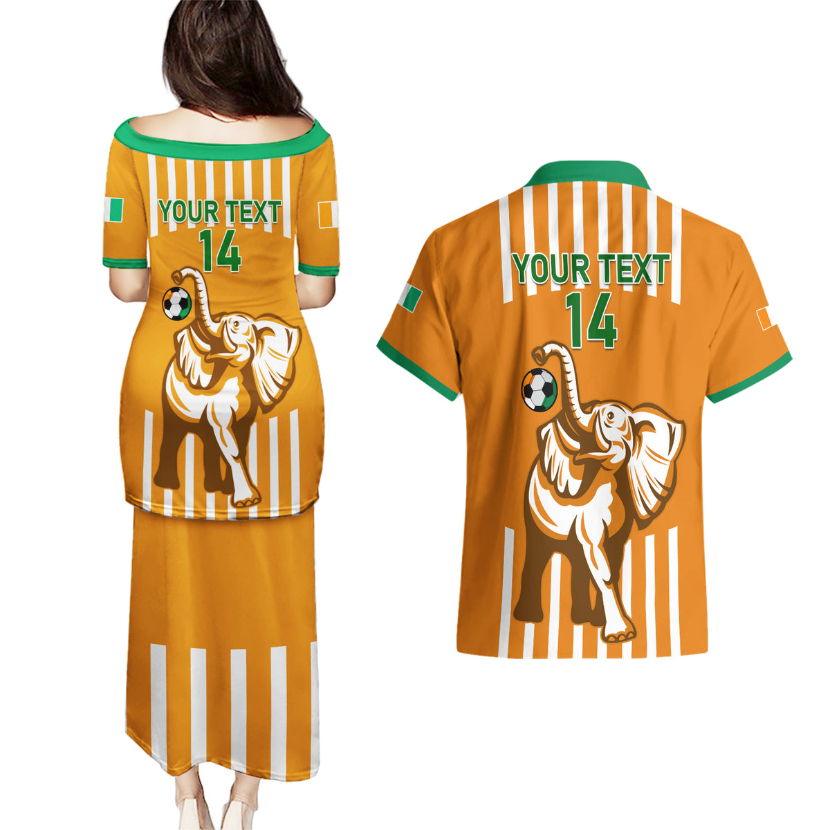 Custom Ivory Coast Football Couples Matching Puletasi and Hawaiian Shirt Les Elephants 3rd Champions Proud - Wonder Print Shop