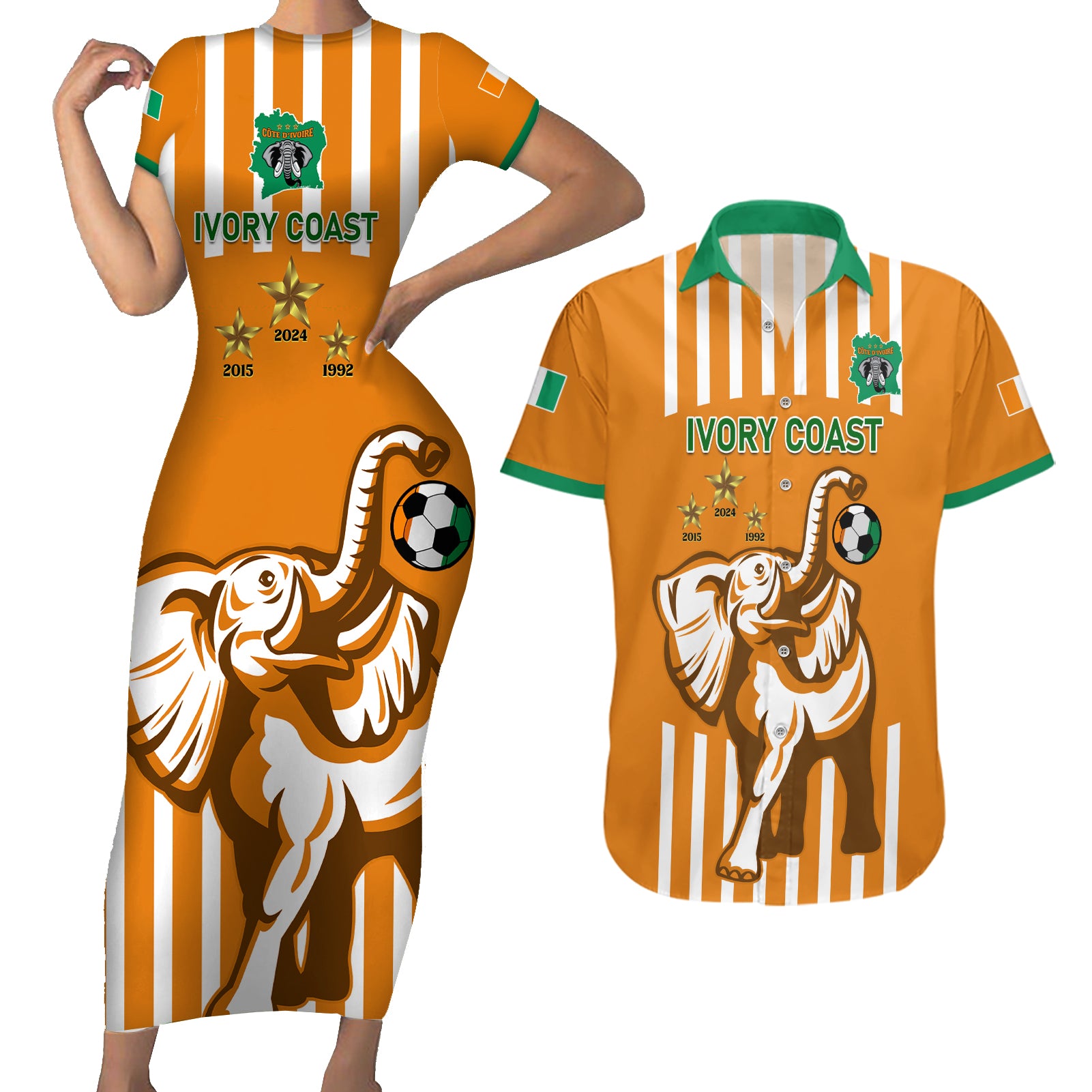 Custom Ivory Coast Football Couples Matching Short Sleeve Bodycon Dress and Hawaiian Shirt Les Elephants 3rd Champions Proud - Wonder Print Shop