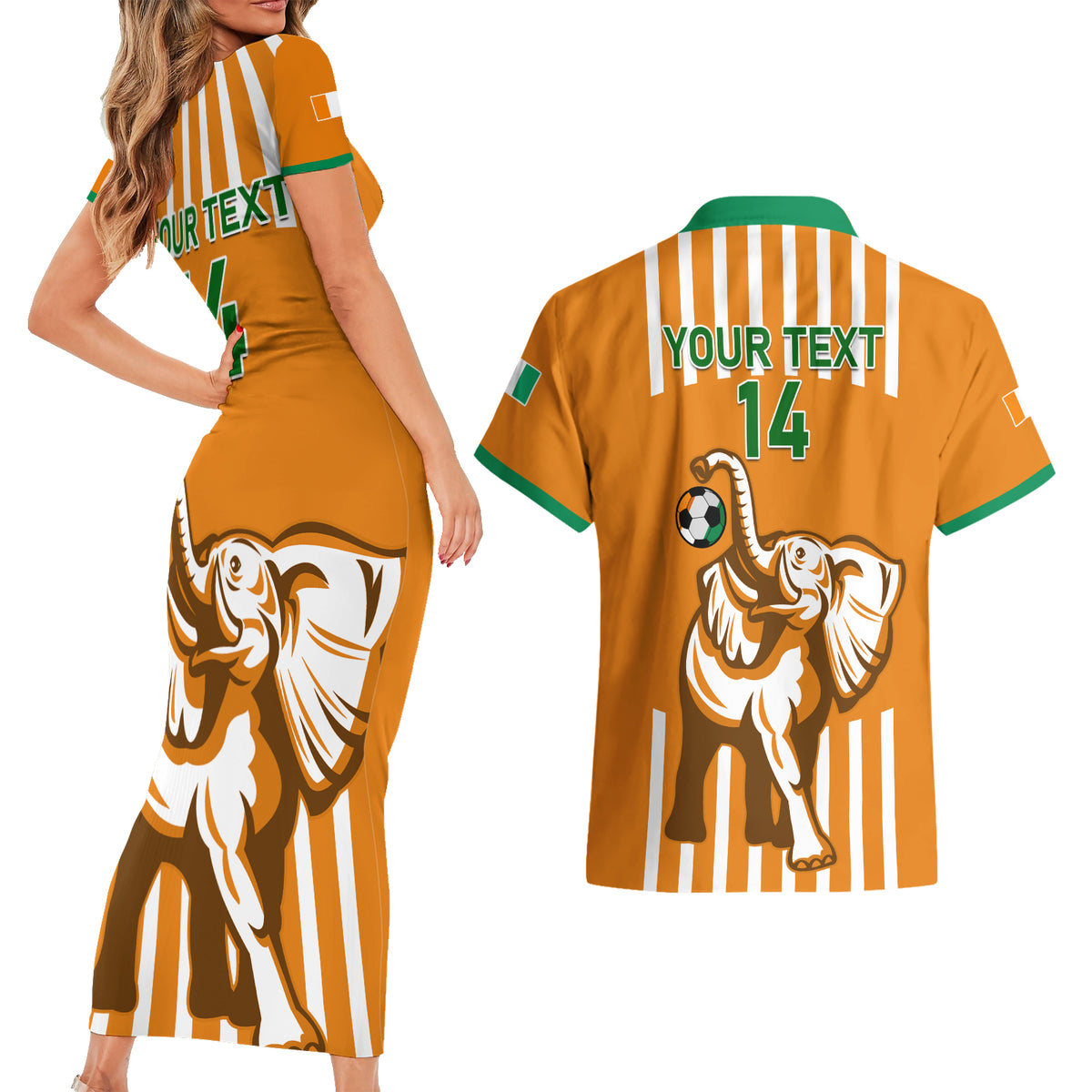 Custom Ivory Coast Football Couples Matching Short Sleeve Bodycon Dress and Hawaiian Shirt Les Elephants 3rd Champions Proud - Wonder Print Shop