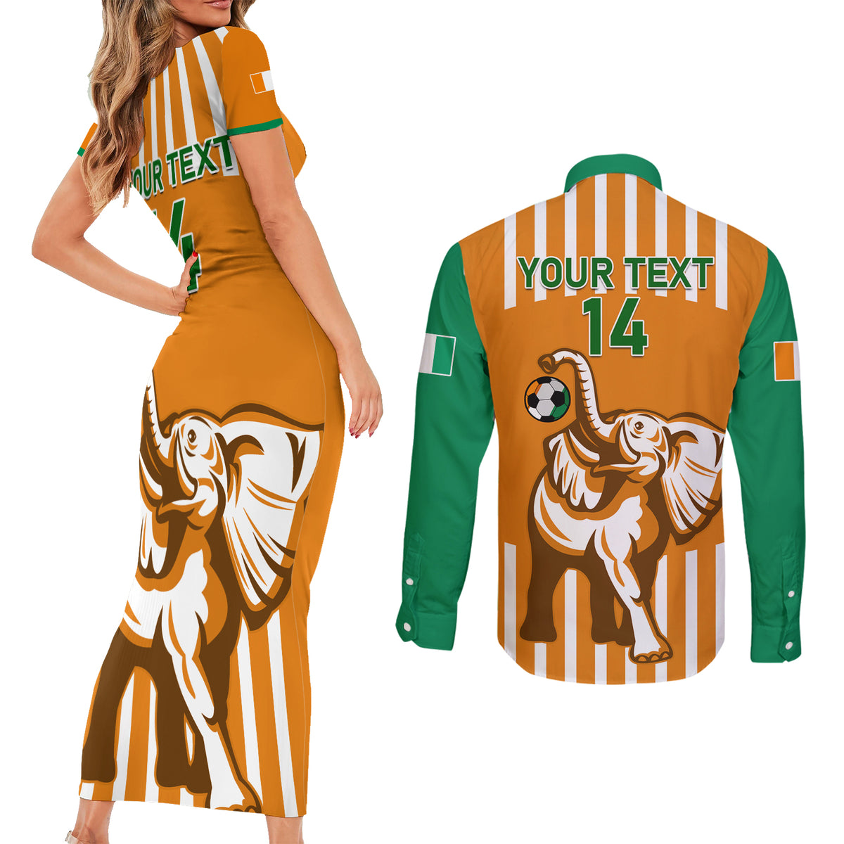Custom Ivory Coast Football Couples Matching Short Sleeve Bodycon Dress and Long Sleeve Button Shirt Les Elephants 3rd Champions Proud - Wonder Print Shop