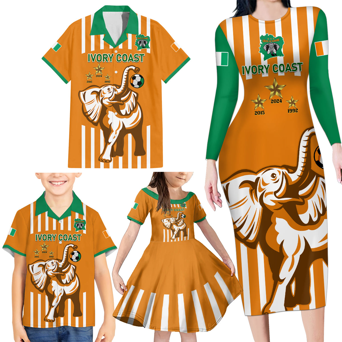 Custom Ivory Coast Football Family Matching Long Sleeve Bodycon Dress and Hawaiian Shirt Les Elephants 3rd Champions Proud - Wonder Print Shop