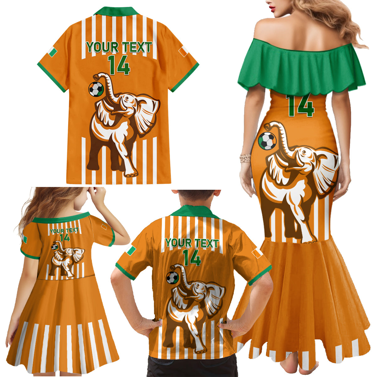 Custom Ivory Coast Football Family Matching Mermaid Dress and Hawaiian Shirt Les Elephants 3rd Champions Proud - Wonder Print Shop