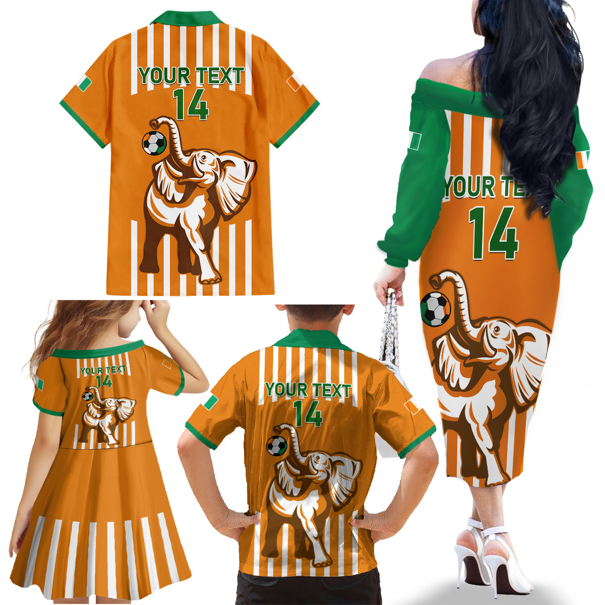 Custom Ivory Coast Football Family Matching Off Shoulder Long Sleeve Dress and Hawaiian Shirt Les Elephants 3rd Champions Proud - Wonder Print Shop