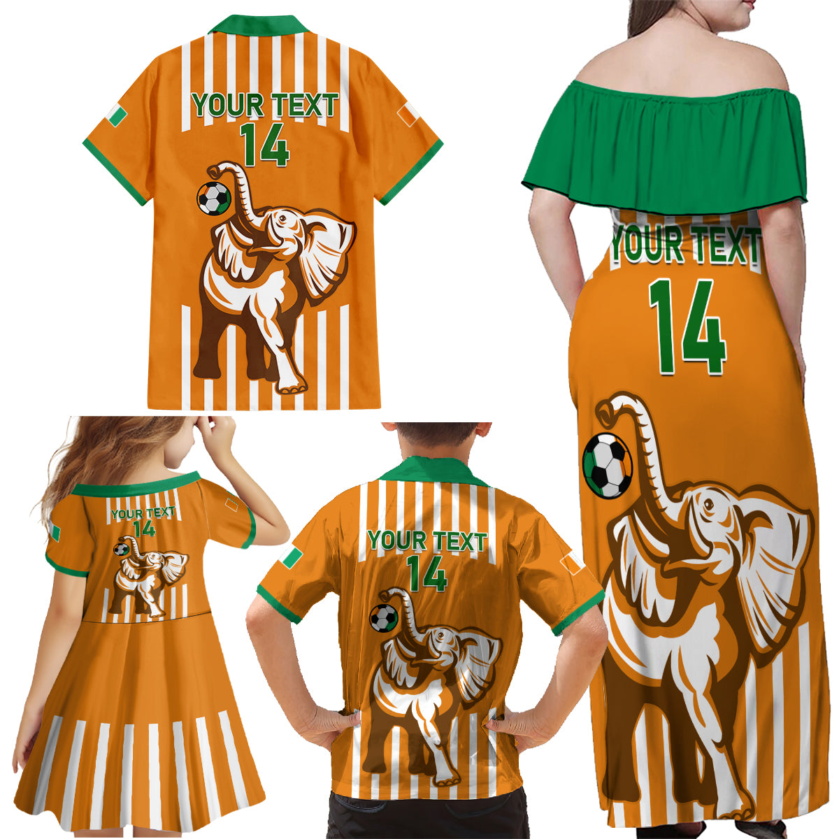 Custom Ivory Coast Football Family Matching Off Shoulder Maxi Dress and Hawaiian Shirt Les Elephants 3rd Champions Proud - Wonder Print Shop