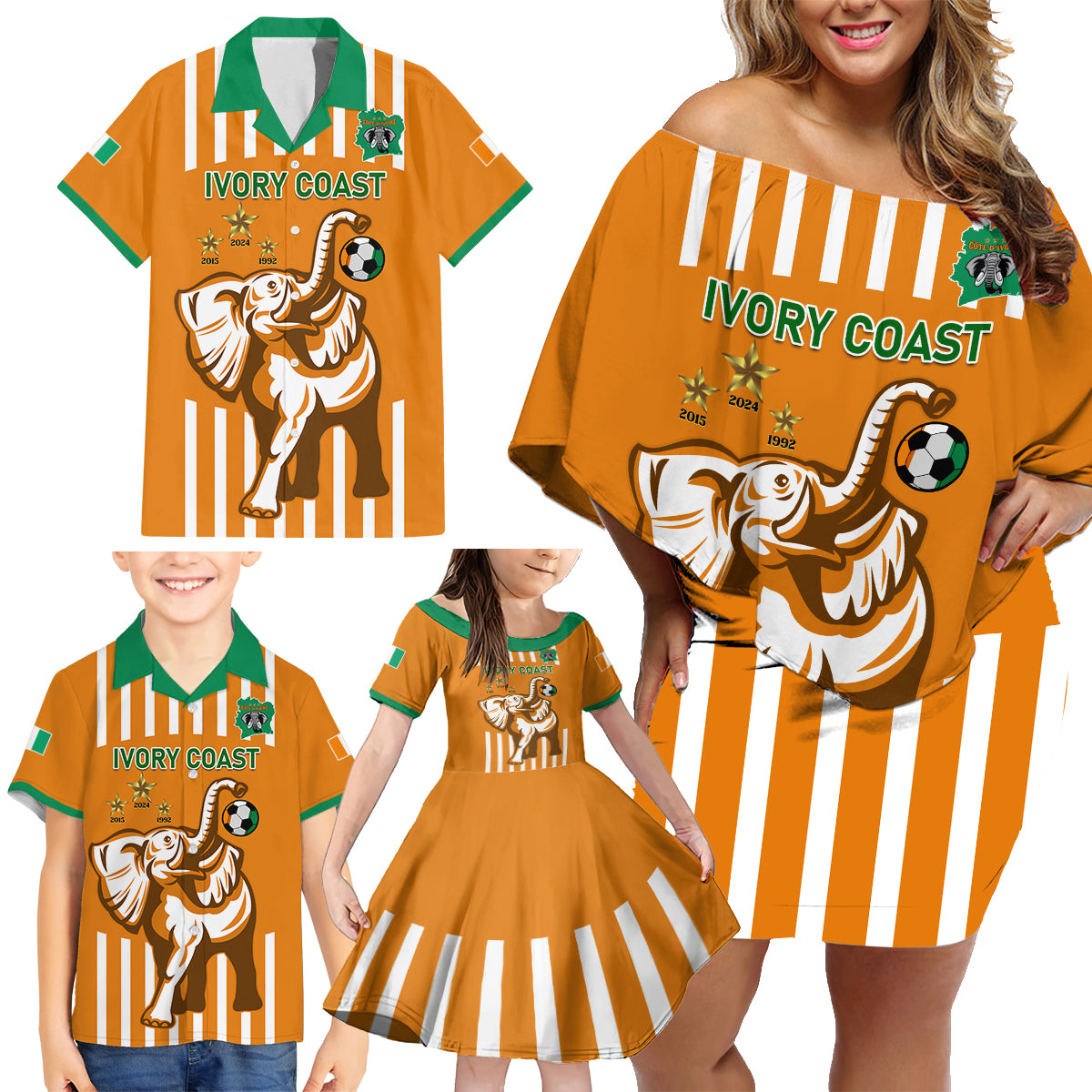 Custom Ivory Coast Football Family Matching Off Shoulder Short Dress and Hawaiian Shirt Les Elephants 3rd Champions Proud - Wonder Print Shop