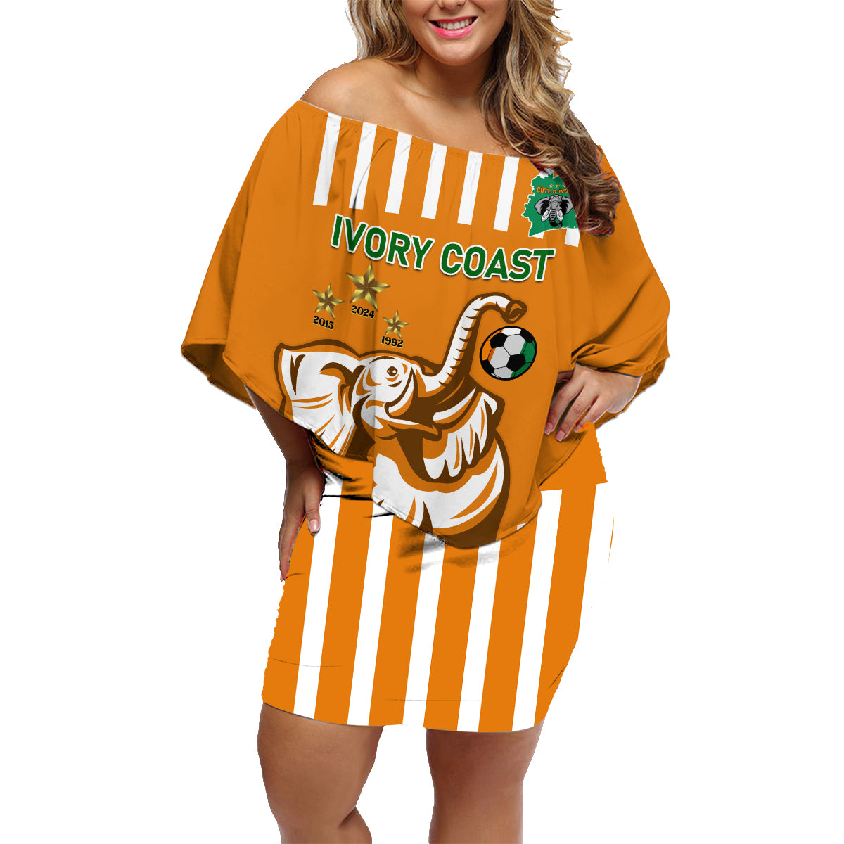 Custom Ivory Coast Football Family Matching Off Shoulder Short Dress and Hawaiian Shirt Les Elephants 3rd Champions Proud - Wonder Print Shop