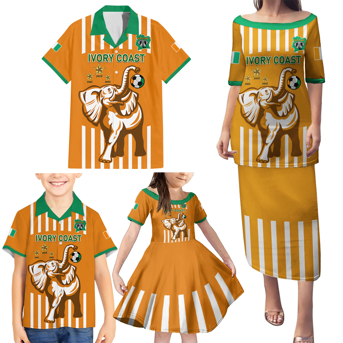 Custom Ivory Coast Football Family Matching Puletasi and Hawaiian Shirt Les Elephants 3rd Champions Proud - Wonder Print Shop