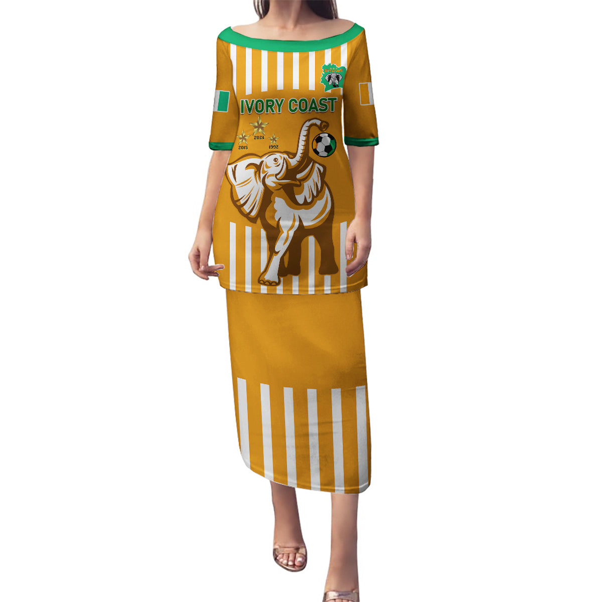 Custom Ivory Coast Football Family Matching Puletasi and Hawaiian Shirt Les Elephants 3rd Champions Proud - Wonder Print Shop