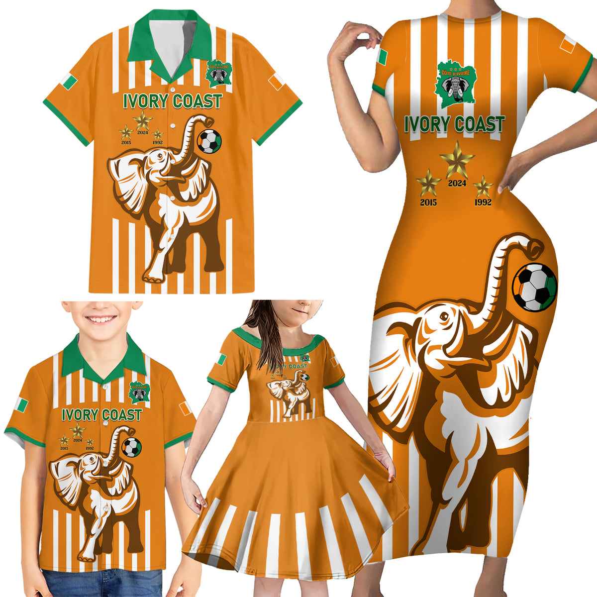Custom Ivory Coast Football Family Matching Short Sleeve Bodycon Dress and Hawaiian Shirt Les Elephants 3rd Champions Proud - Wonder Print Shop