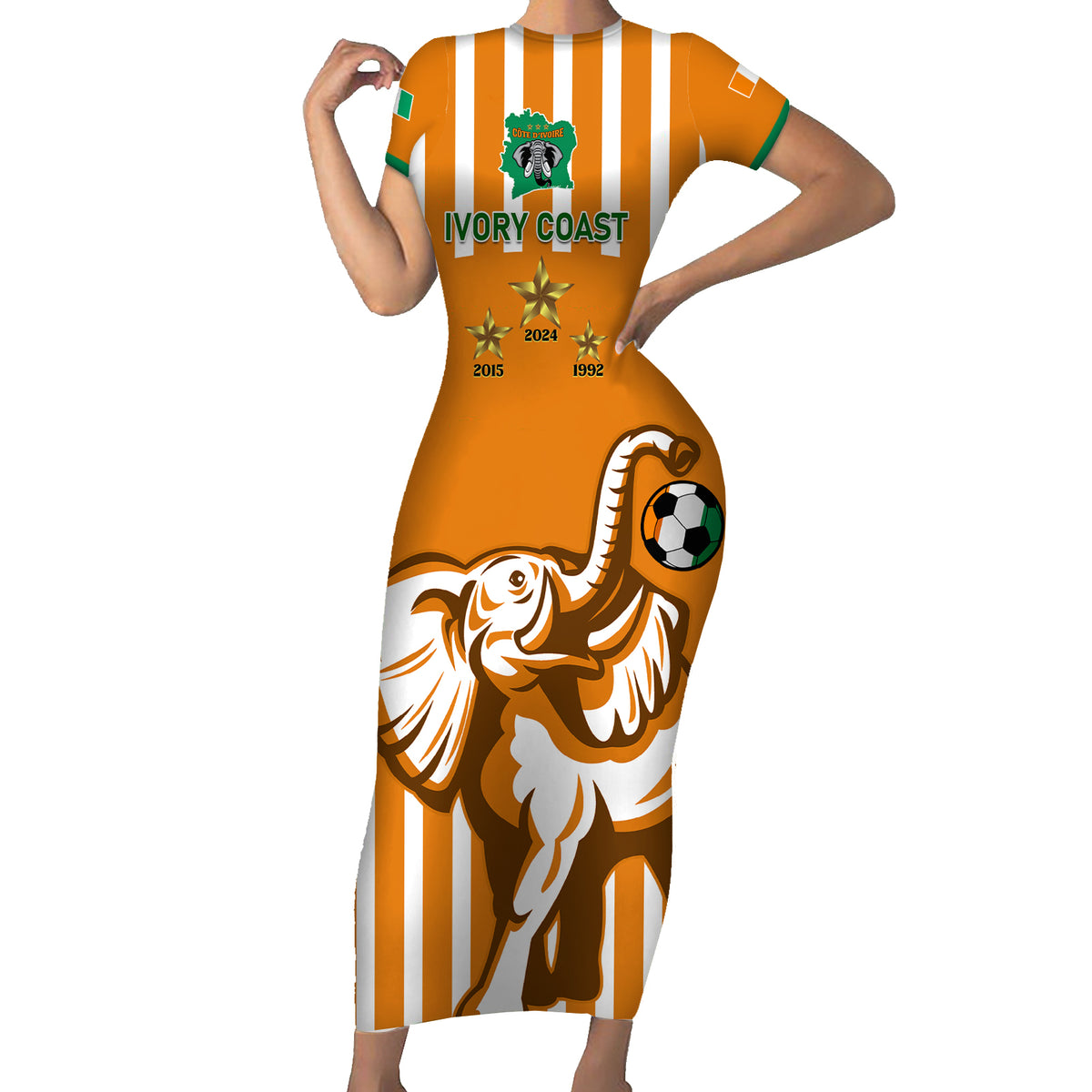 Custom Ivory Coast Football Family Matching Short Sleeve Bodycon Dress and Hawaiian Shirt Les Elephants 3rd Champions Proud - Wonder Print Shop