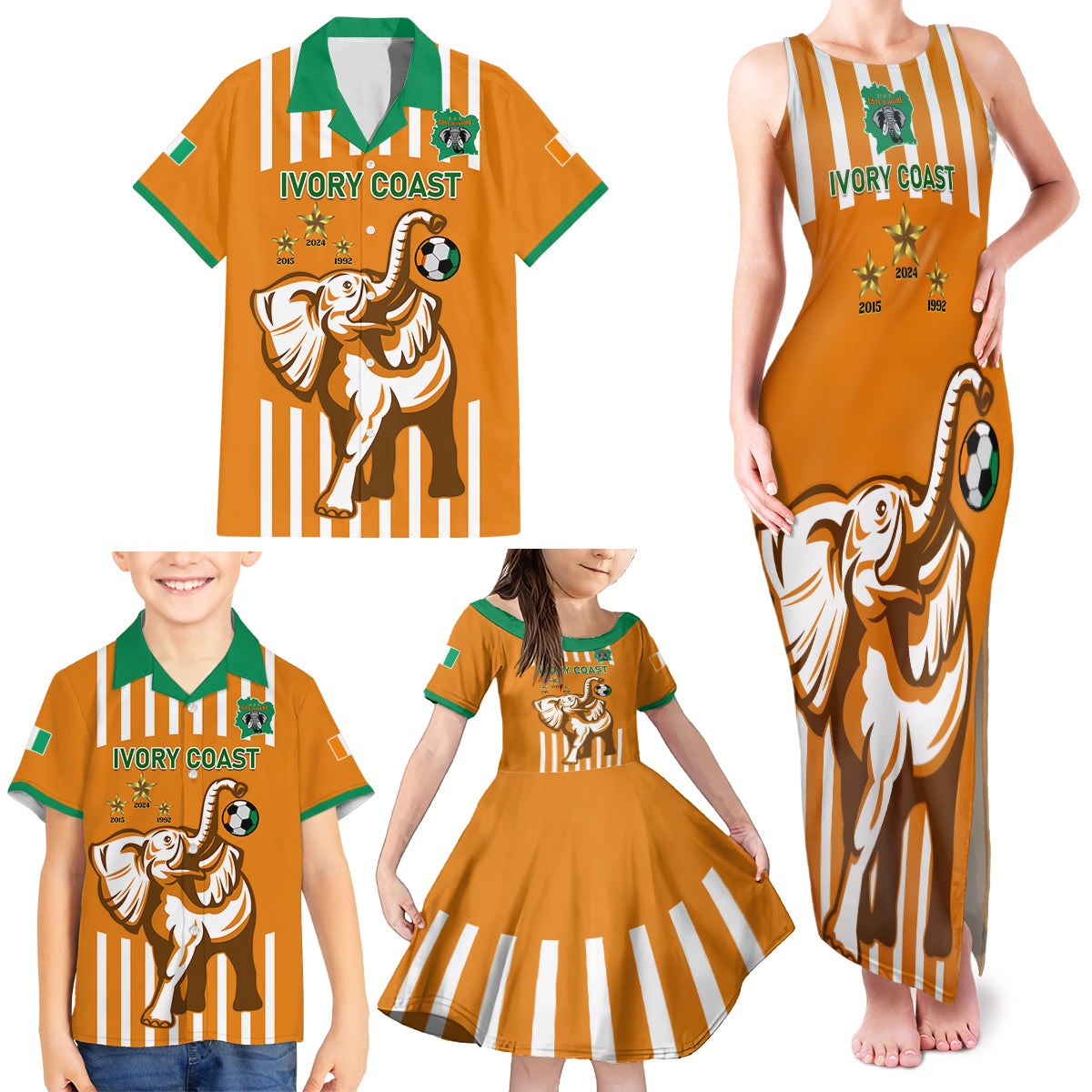 Custom Ivory Coast Football Family Matching Tank Maxi Dress and Hawaiian Shirt Les Elephants 3rd Champions Proud - Wonder Print Shop