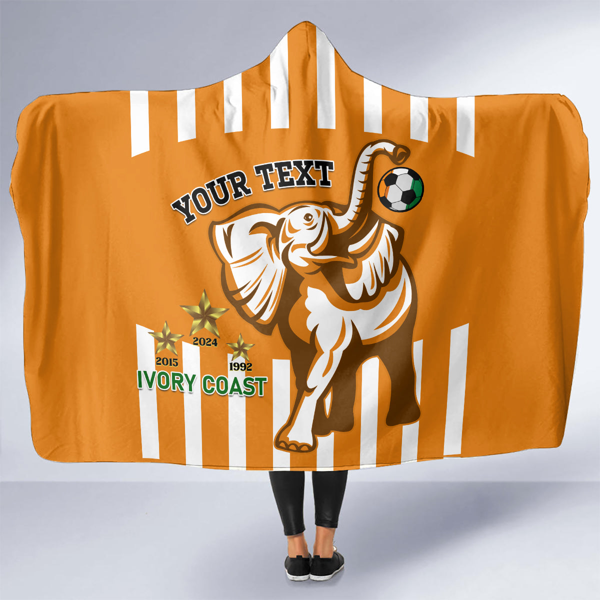 Custom Ivory Coast Football Hooded Blanket Les Elephants 3rd Champions Proud