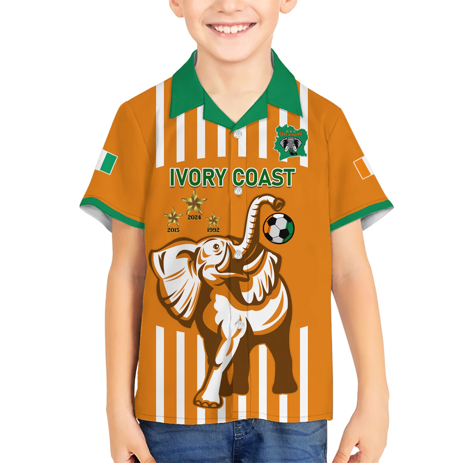 Custom Ivory Coast Football Kid Hawaiian Shirt Les Elephants 3rd Champions Proud - Wonder Print Shop