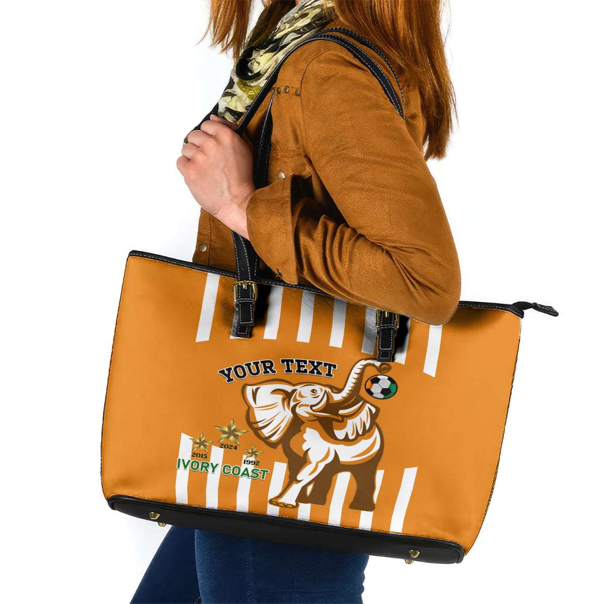 Custom Ivory Coast Football Leather Tote Bag Les Elephants 3rd Champions Proud - Wonder Print Shop