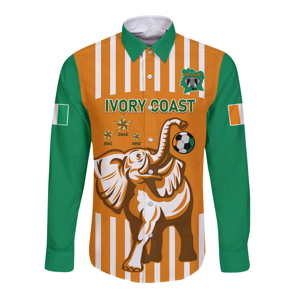 Custom Ivory Coast Football Long Sleeve Button Shirt Les Elephants 3rd Champions Proud - Wonder Print Shop