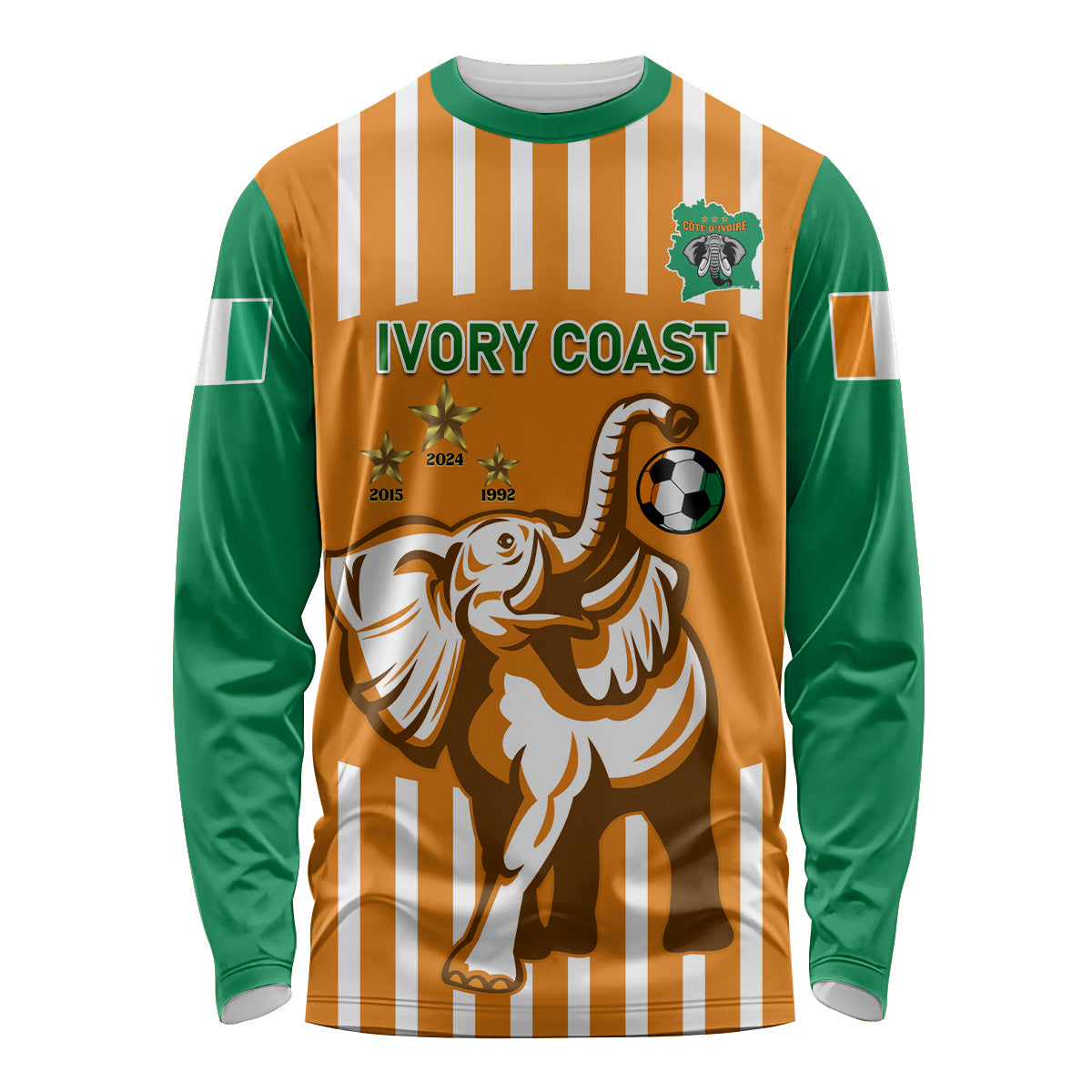 Custom Ivory Coast Football Long Sleeve Shirt Les Elephants 3rd Champions Proud - Wonder Print Shop
