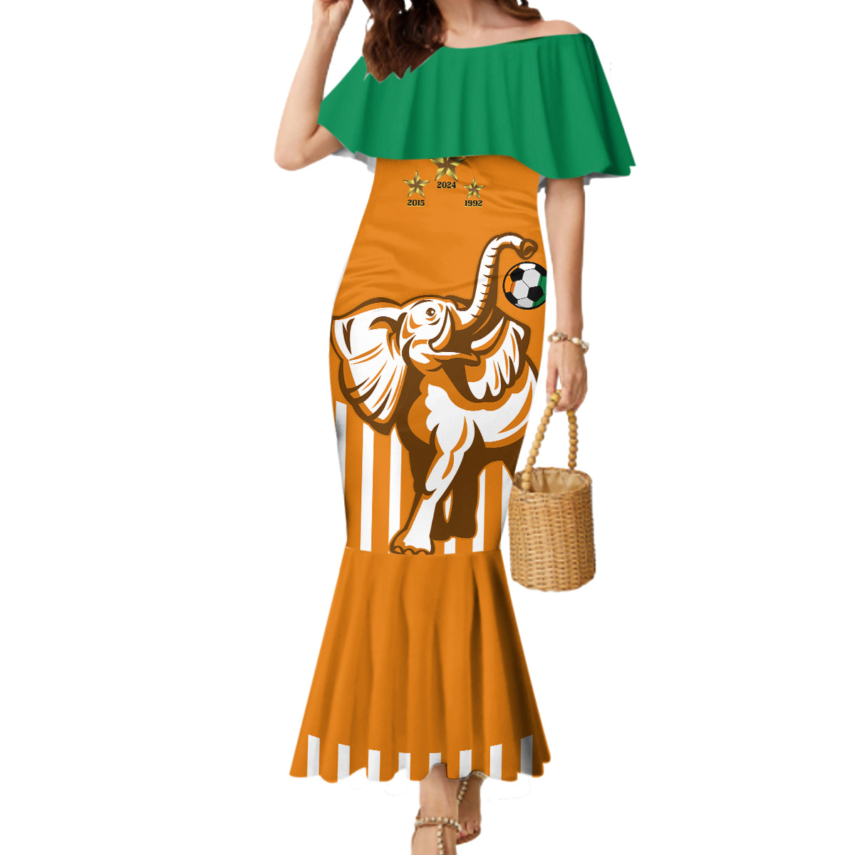 Custom Ivory Coast Football Mermaid Dress Les Elephants 3rd Champions Proud - Wonder Print Shop