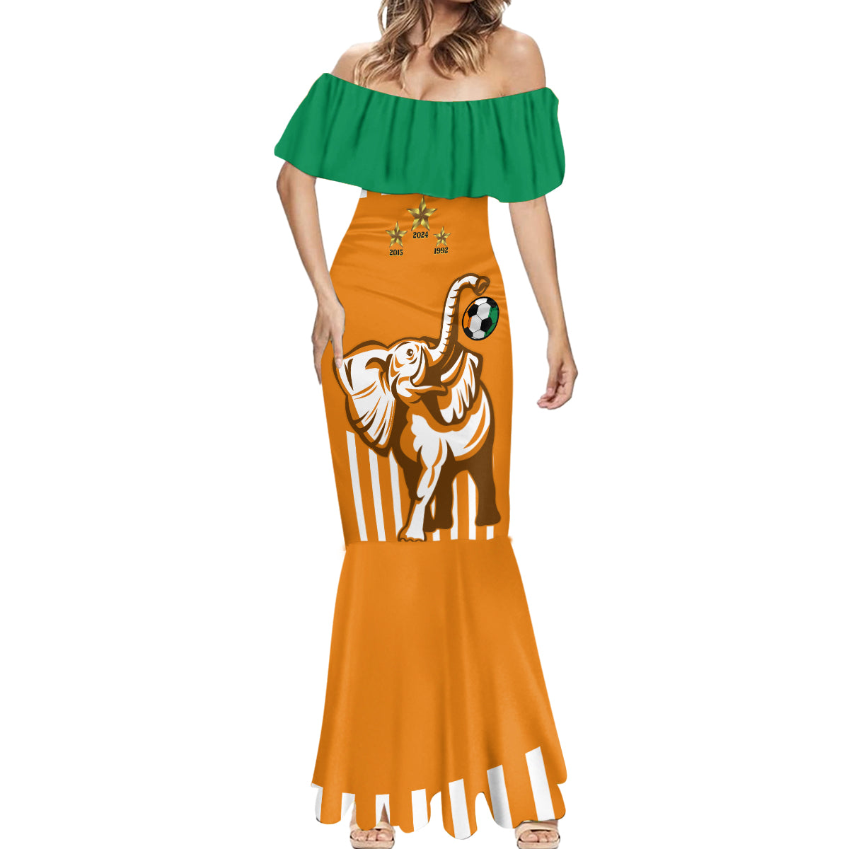 Custom Ivory Coast Football Mermaid Dress Les Elephants 3rd Champions Proud - Wonder Print Shop