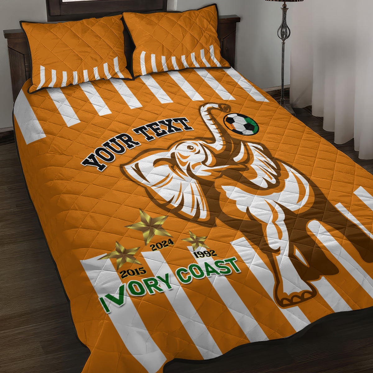 Custom Ivory Coast Football Quilt Bed Set Les Elephants 3rd Champions Proud